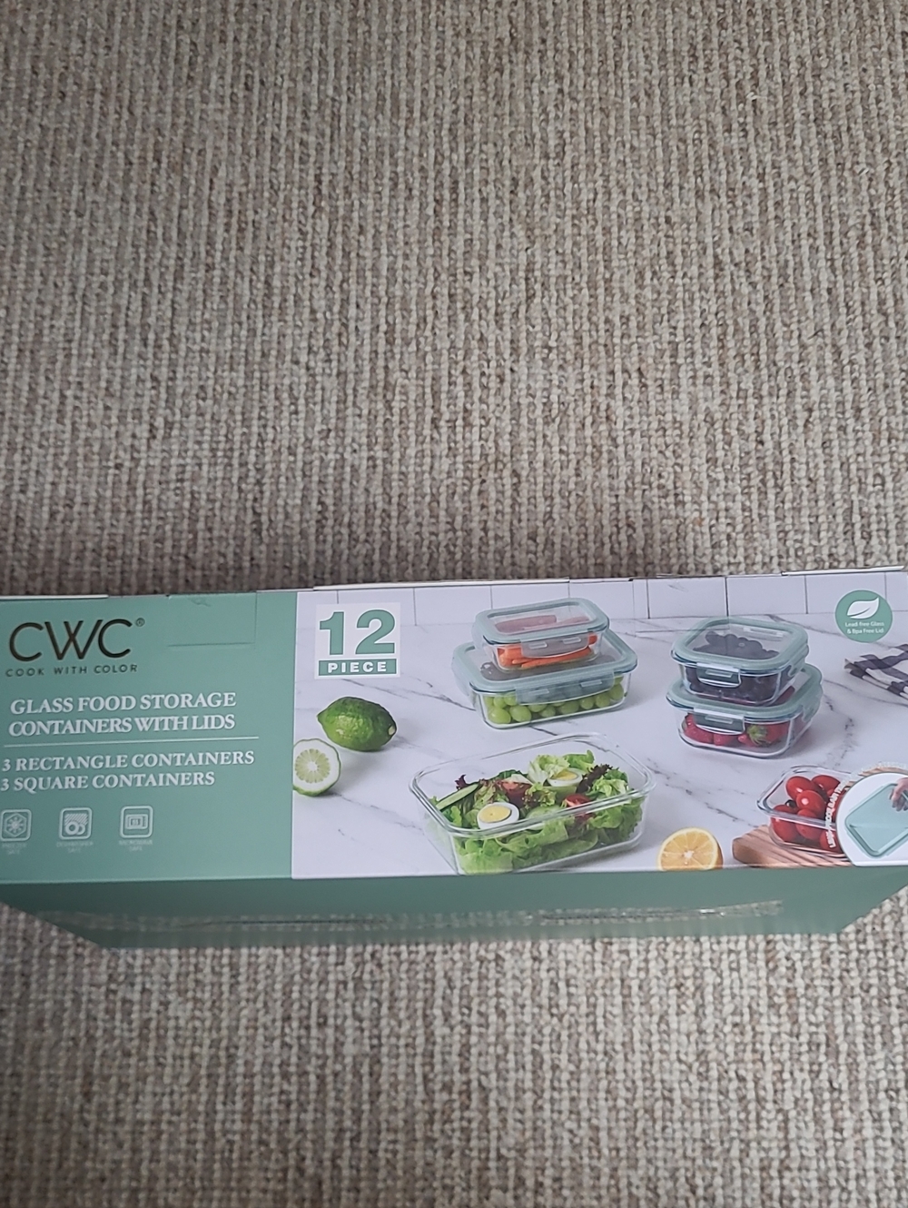 CWC Glass Food Storage Containers with Lids - Mint Green - 12 Piece